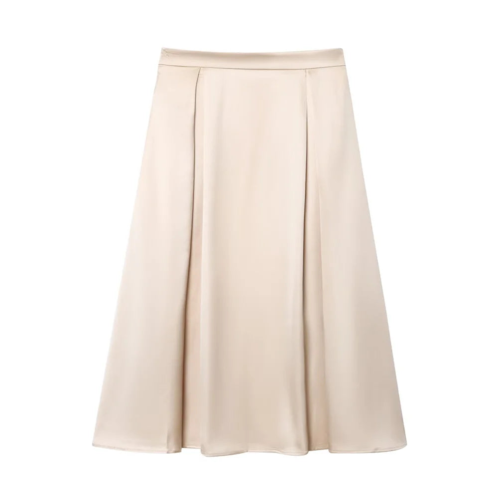 Summer new women's fashion casual European and American style elegant satin loose skirt