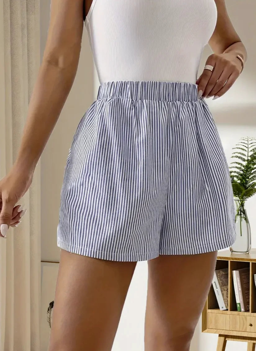 Striped Pattern Elastic Waist Shorts Casual Loose Shorts For Spring  Summer Womens Clothing