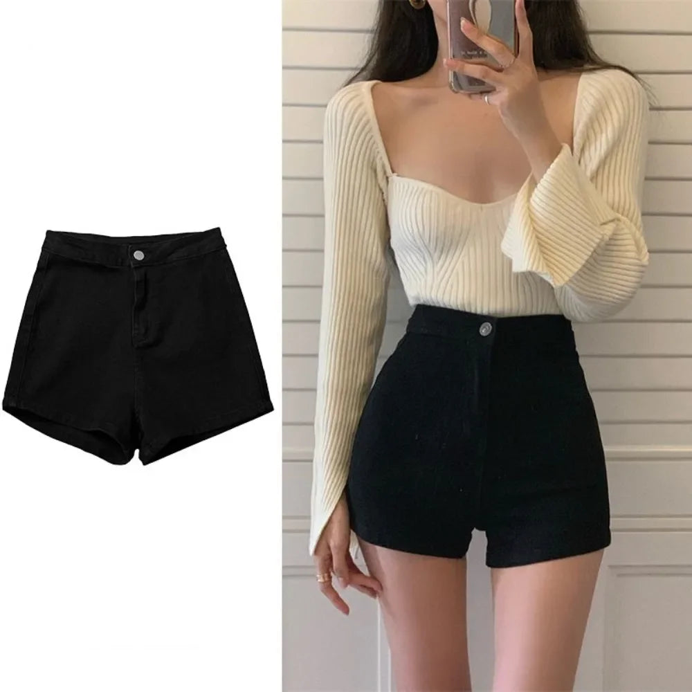 Women's Bodycon Denim Shorts Summer Slim Fit Stretchy High Waist Retro Trendy Hot Pants