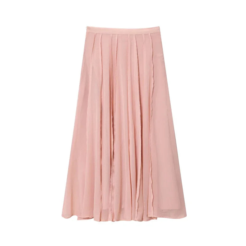 Women's Skirt Fall 2025 New Pink Translucent Midi Skirt Casual Fashion Gentle and Lively Personality Versatile
