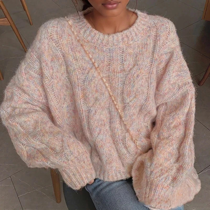 O-neck Autumn Winter Pullover Women Sweater Warm Long Sleeved Knitted Casual Short Tops Loose Knitwear Sweet Office Lady Tops