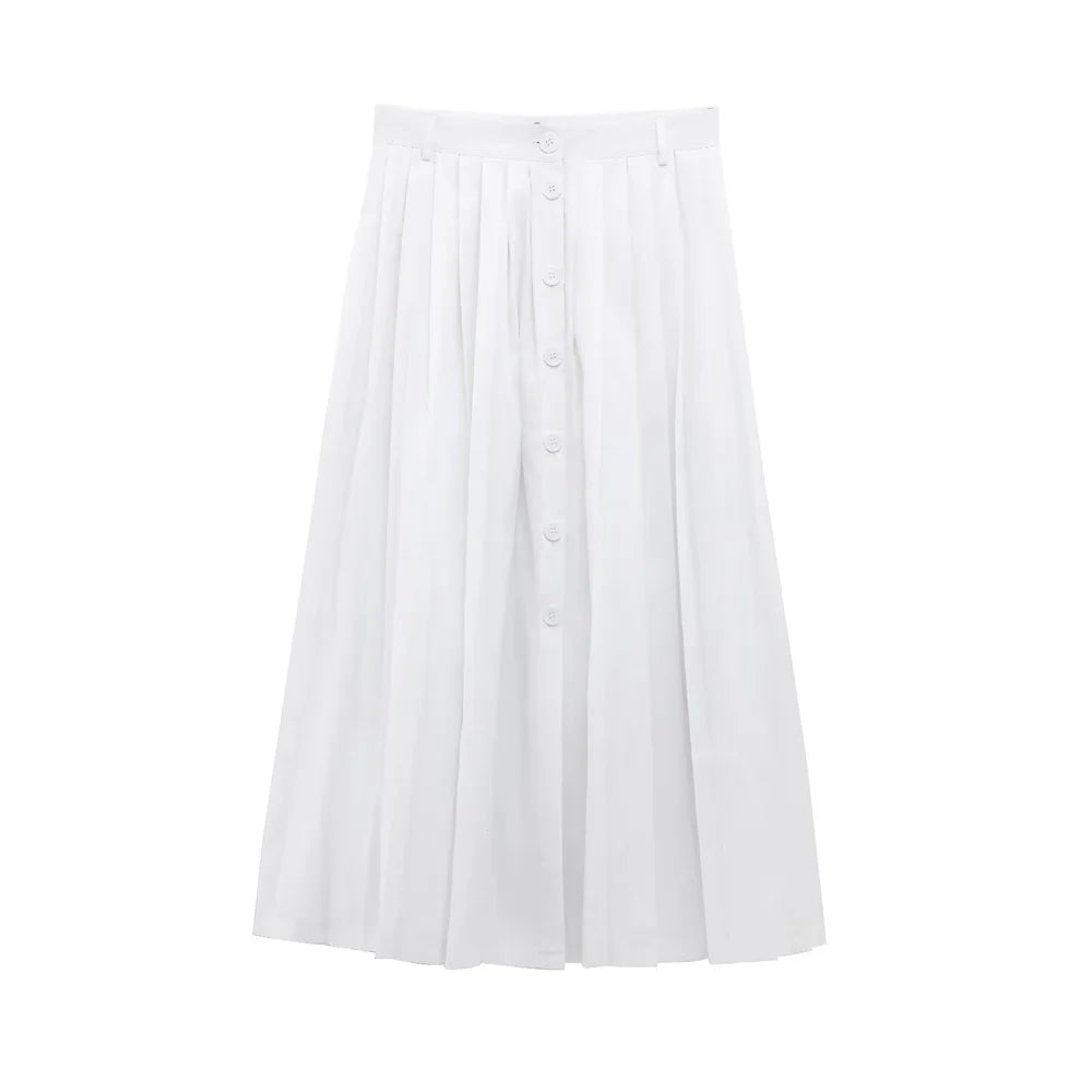 Taop&Za women's tripe strap pleated long skirt mid waist loose MIDI skirt spring new item solid color slimming half skirt
