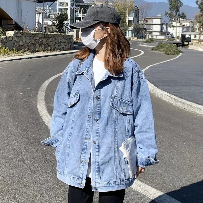 Loose Women's Denim Jacket Spring Autumn New Style Korean Version BF Wind Versatile Mid-Length Jacket Casual Top