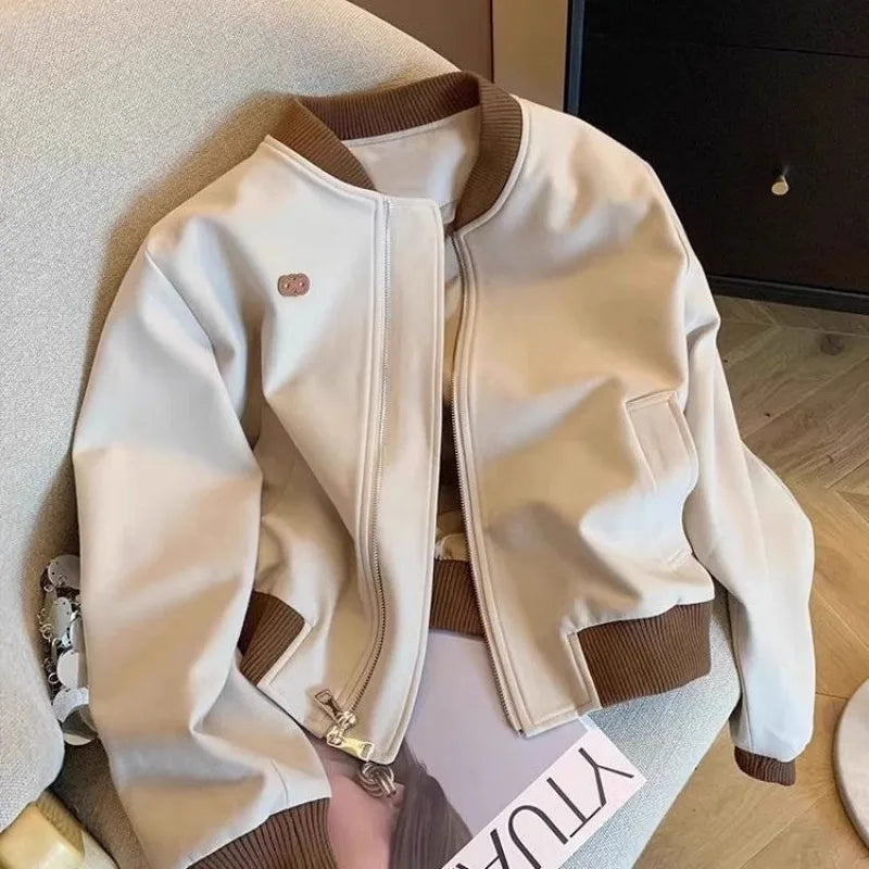 Baseball Spring and Autumn Jacket New Contrasted Color Casual Small Perfect Short Jacket Top
