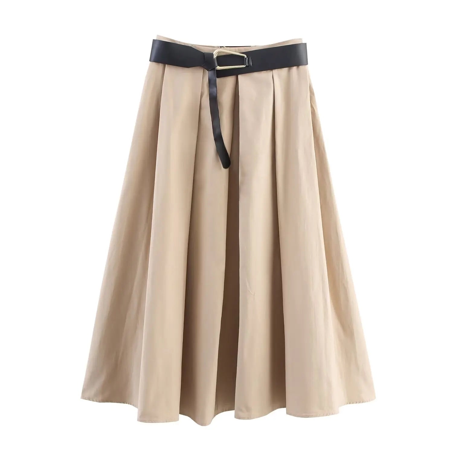 Women's Khaki Skirt 2025 New Arrival Elegant and Beautiful with Belt Cape-Style Midi Skirt with Belt