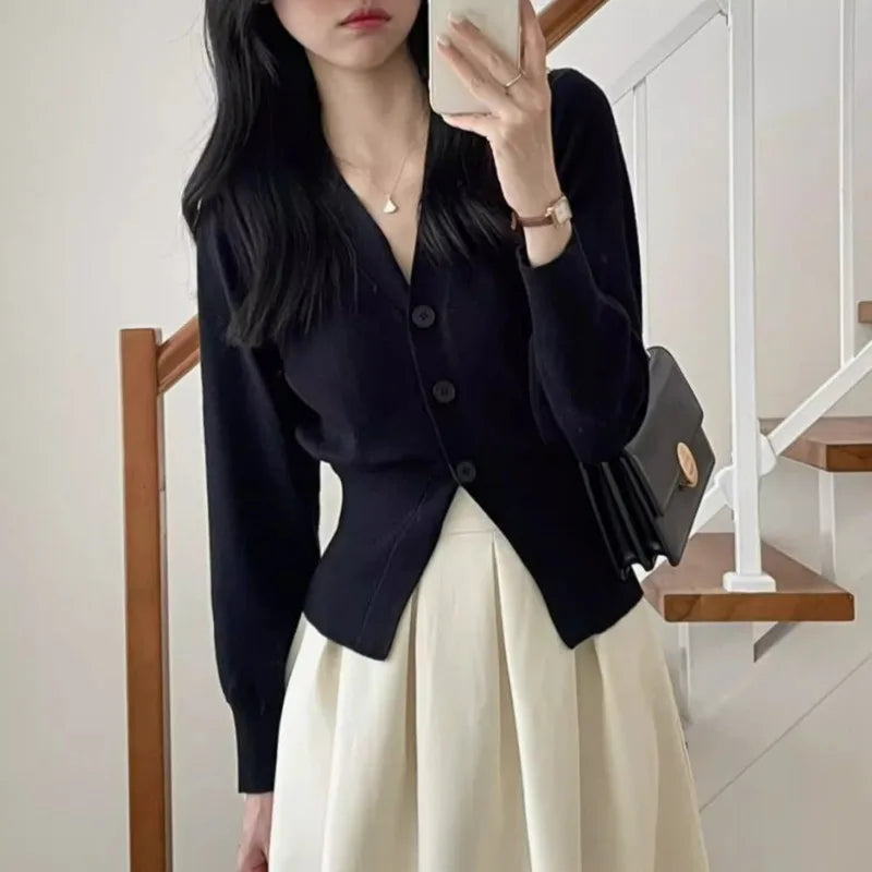 Autumn Spring Knitted Cardigans Shirt Women Sweater Coats Fashion Female Long Sleeve Casual Elastic Knit Cardigan Tops Knitwear