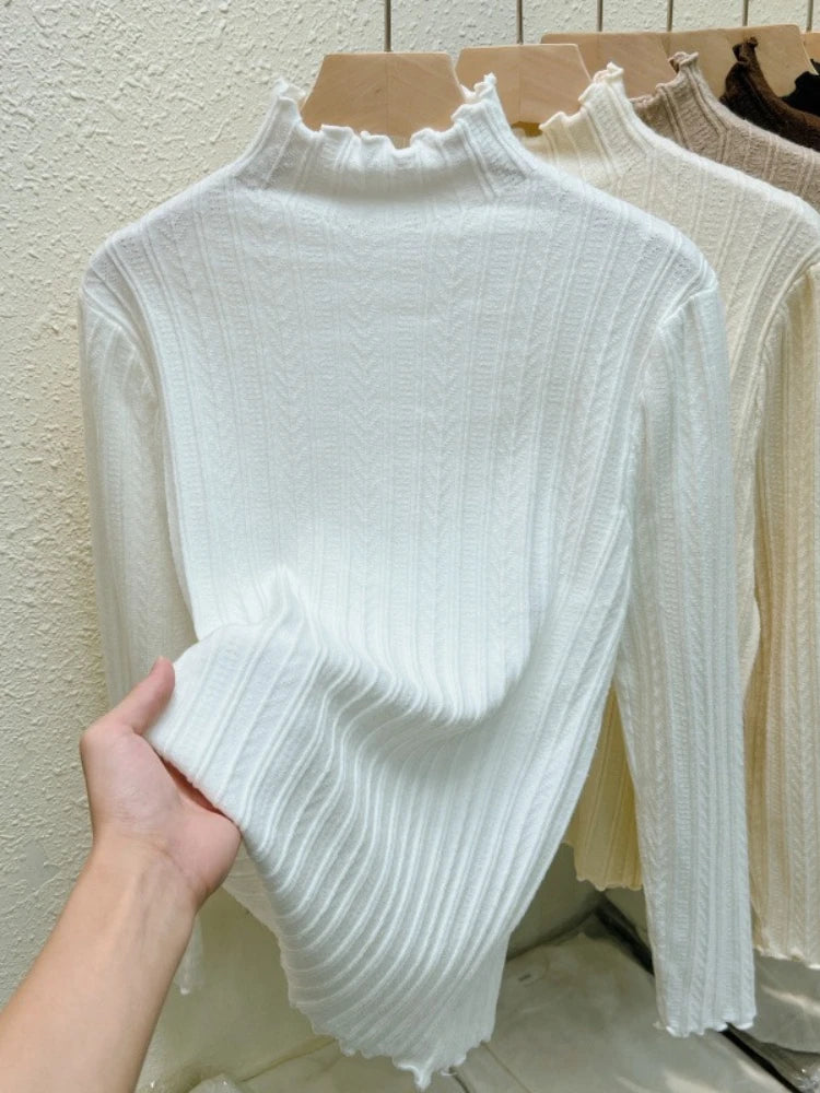 Women Fashion Turtleneck Pullover 2025 Ruched Autumn Winter Sweaters Slim Long Sleeve Knitted Jumpers Soft Warm Pull Femme Tops