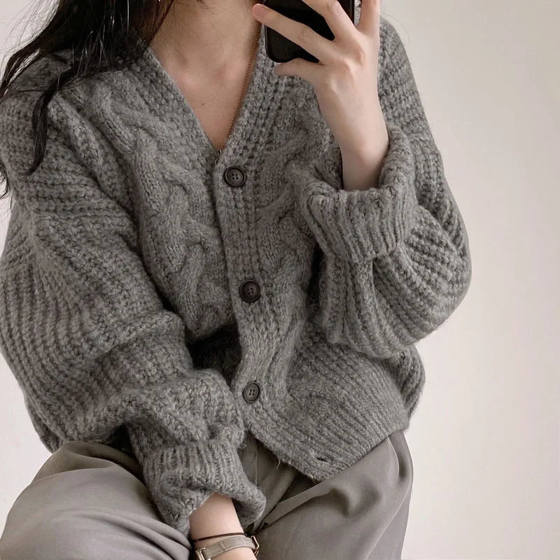 Autumn Winter Women Cardigan Sweaters Fashion Female Long Sleeve V-neck Loose Knitted Shirt Jackets Casual Sweater Coats