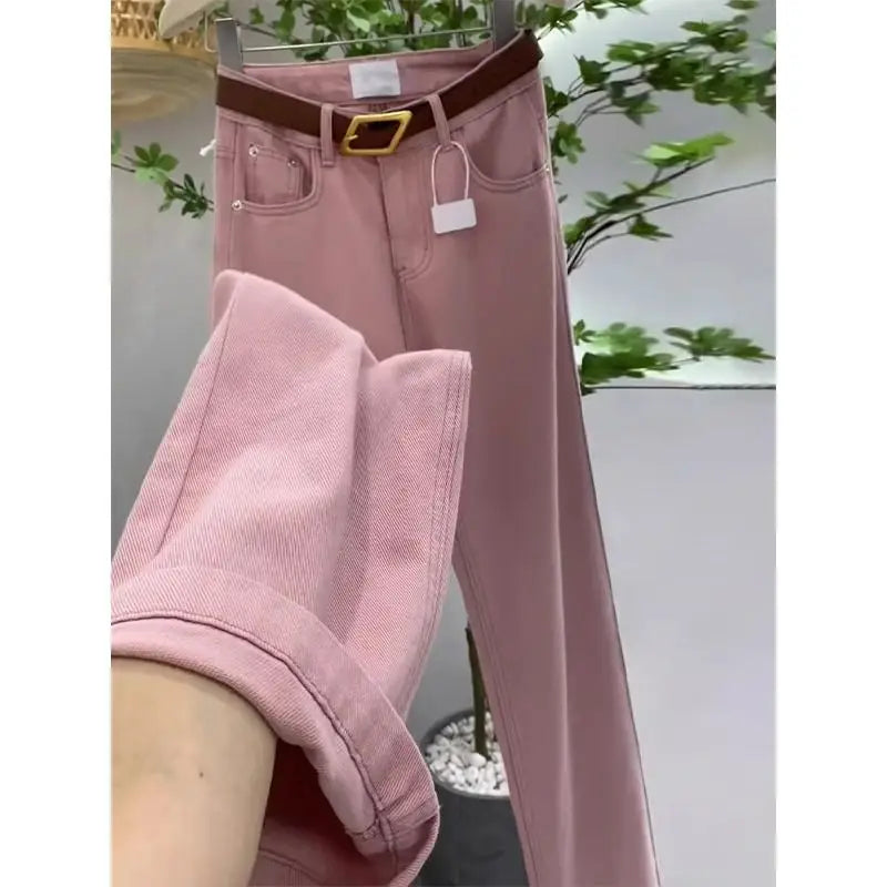 2025 Autumn Y2K Girls Ins High Waist Vintage Jeans Korean Female Stretchy Versatile Denim Pants Women Solid Color Street Trouser
