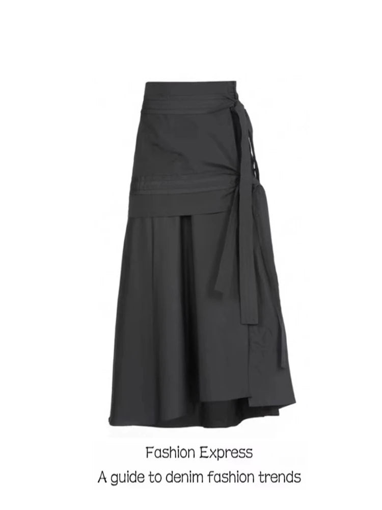 Slimming High Waist Banded Design f-length Skirt Women's Ele Versatile Beautiful Mid-length Skirt Trendy Commute Sle