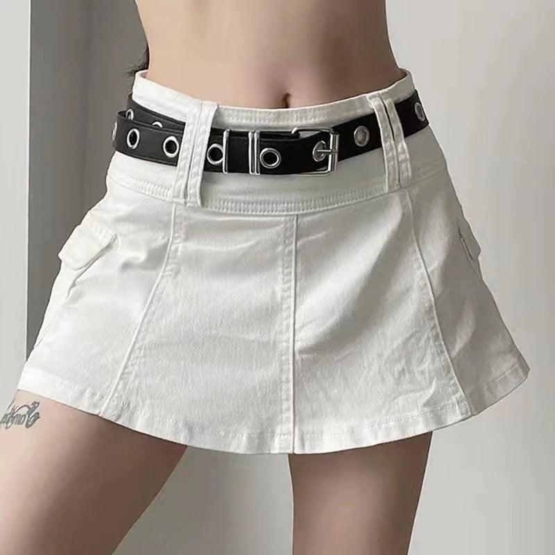 Women Clothes Spice Girl aestheticism Slim Personality Denim Pleated Skirt Summer Kawaii Fashion Solid Personality Street Skirt